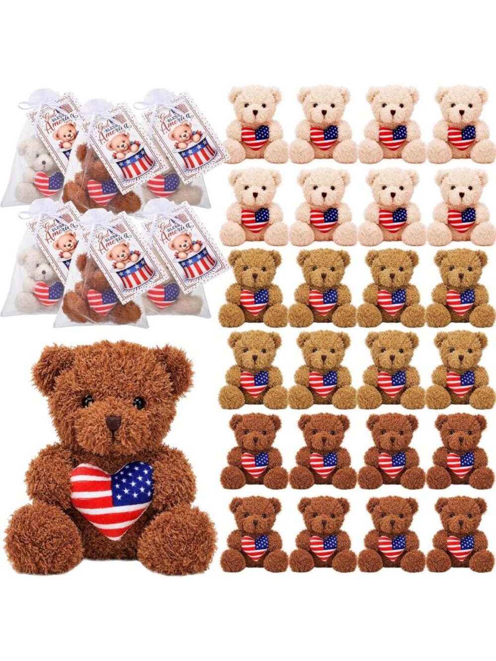 24 Patriotic Bear Stuffed Animals - 4th of July Gifts, Cute & Cuddly Decor